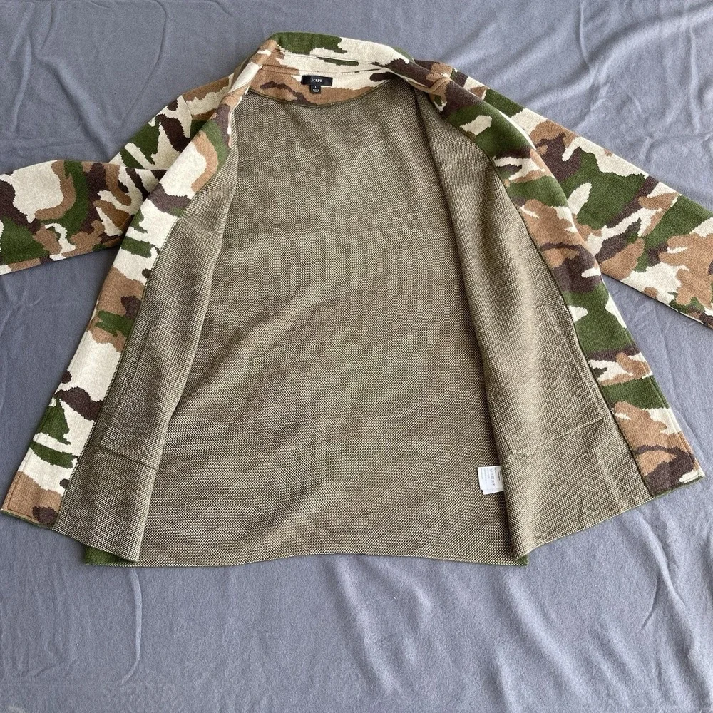 J. CREW Sweater Blazer Women Large Green Camo Sophie Open Front Boho Chic Jacket